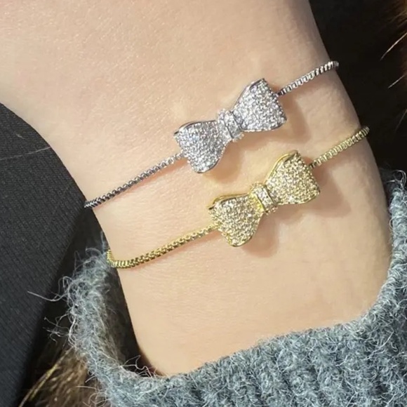 🌟New Gold Plated Crystal Bow Adjustable Bracelet & Bangle - Picture 4 of 7